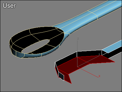 Kolme valittua polygonia 3D Studio MAXissa